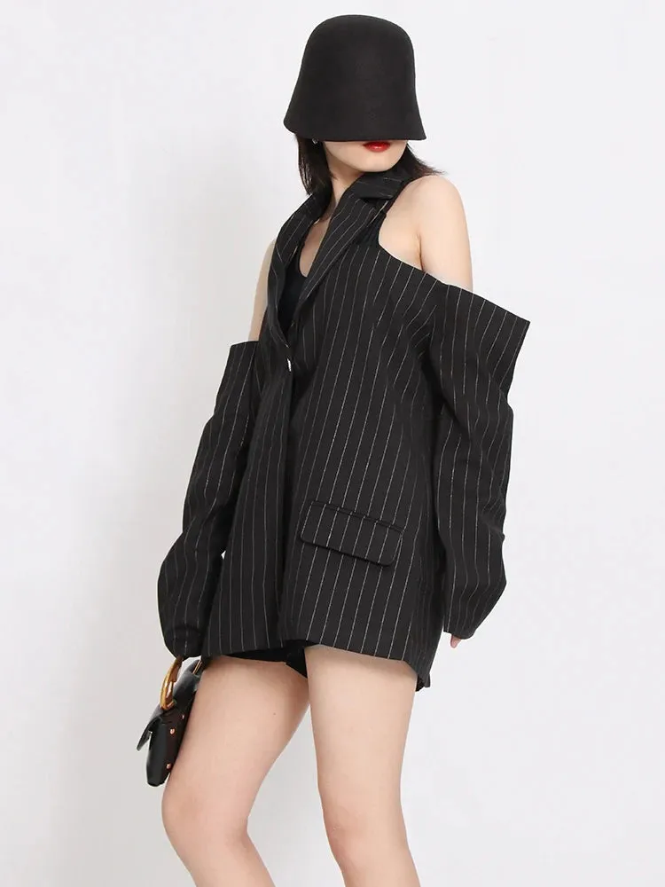 Striped Long Sleeve Backless Patchwork Chic Blazer