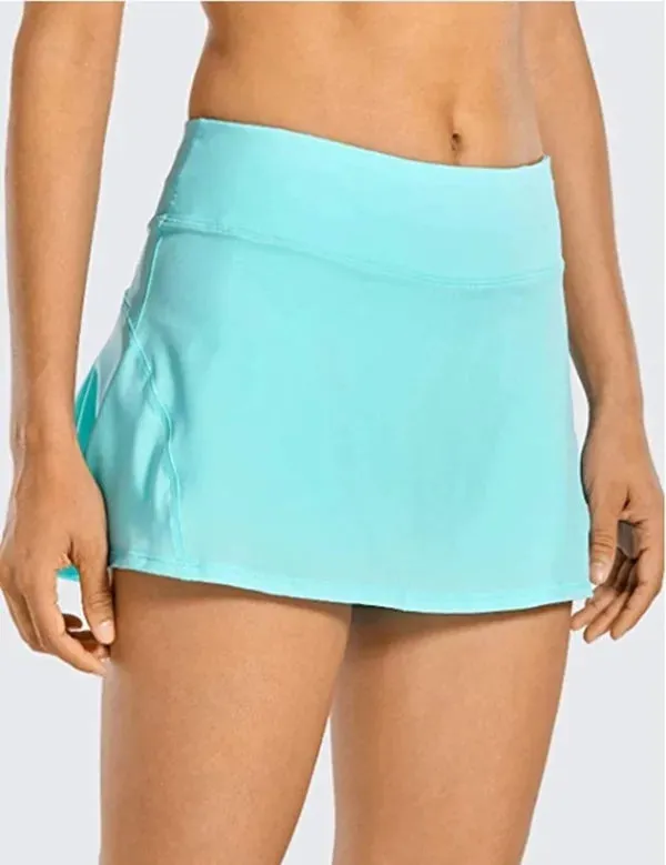 summer spring sports solid color spandex polyester above knee skirts