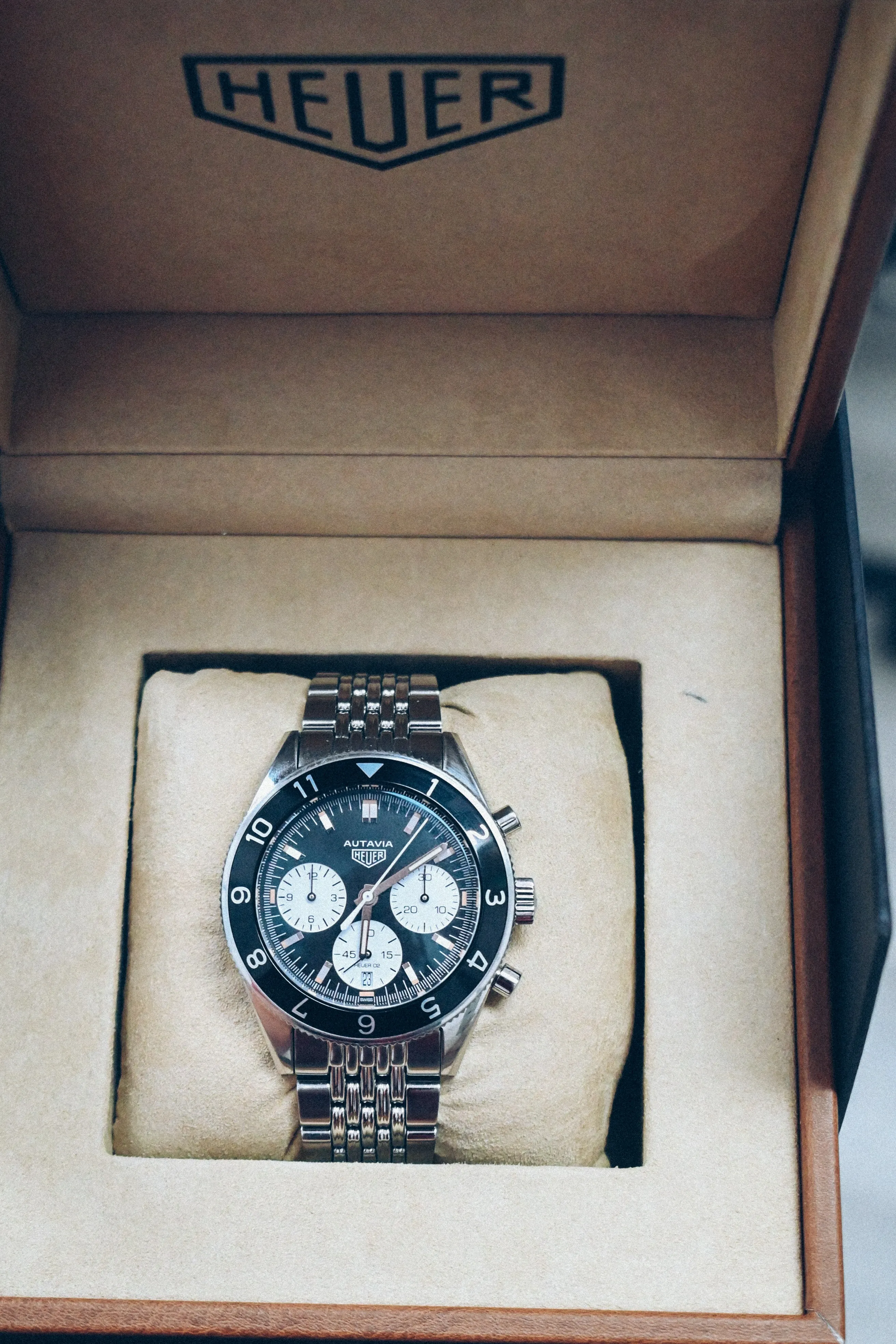 Tag Heuer Men's Autavia Stainless Steel 42mm Black Chronograph Stick Dial Watch Reference #: CBE2110.BA0687