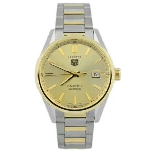 Tag Heuer Men's Carrera Calibre 5 18K Yellow Gold & Steel 39mm Biege Stick Dial Watch Reference #: WAR215A.BD0783