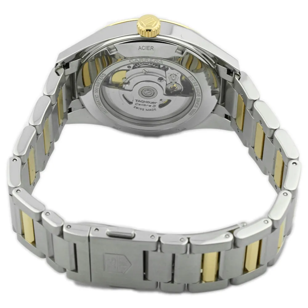 Tag Heuer Men's Carrera Calibre 5 18K Yellow Gold & Steel 39mm Biege Stick Dial Watch Reference #: WAR215A.BD0783