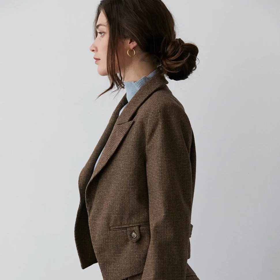 The Dakota Mini Houndstooth Crop Open Blazer
