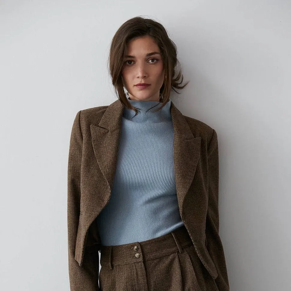 The Dakota Mini Houndstooth Crop Open Blazer