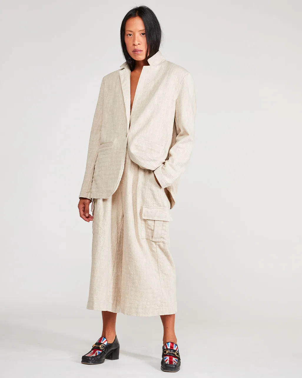 Upcycled Cotton Single-Button Blazer