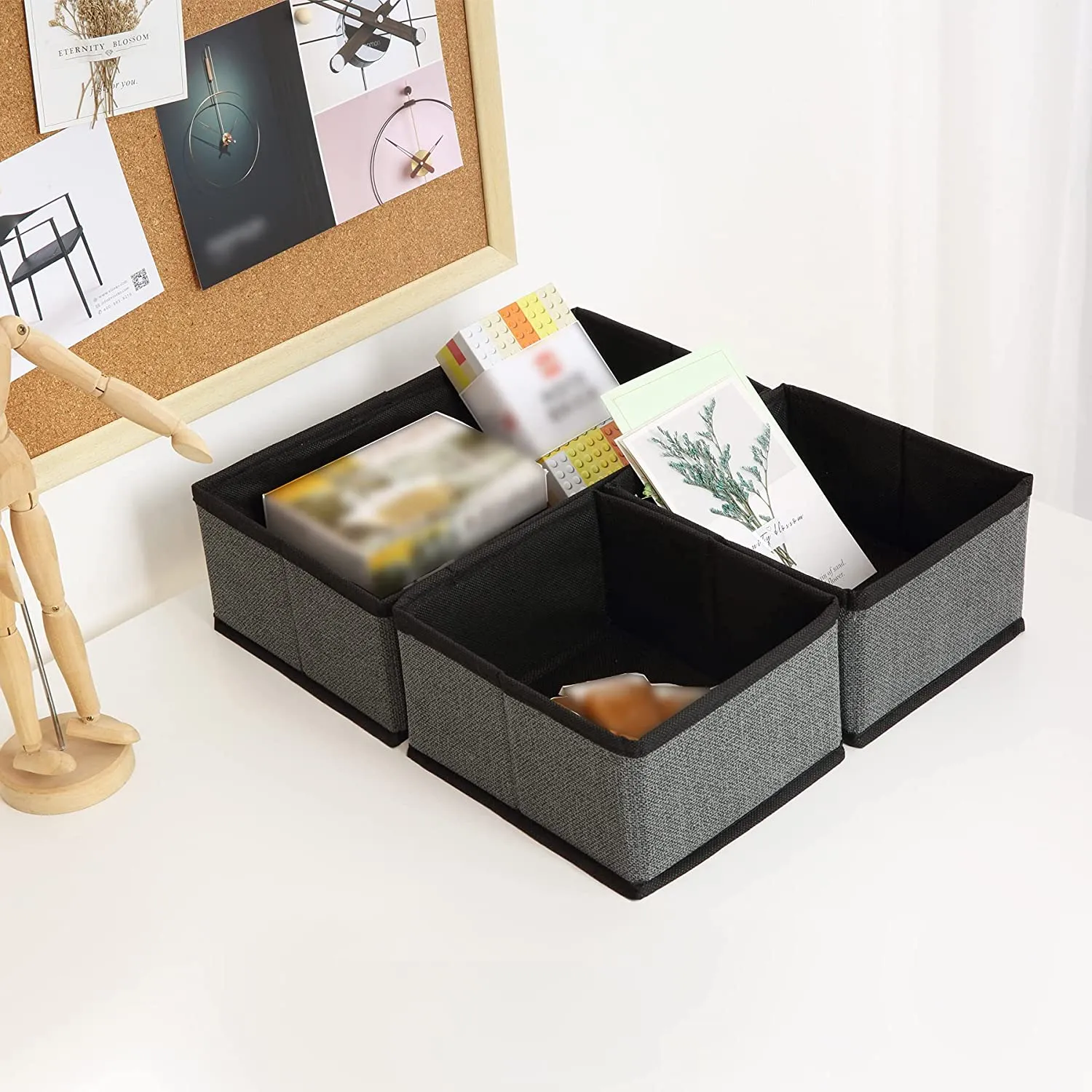 Utureal Set of 3 Foldable Storage Cubes, Fabric Storage Box Desk Organizers for Home and Office, Storage Bins for Cabinet Shelves Closet Drawer Organizing, Toys, Clothes Storage Container (Dark Grey)