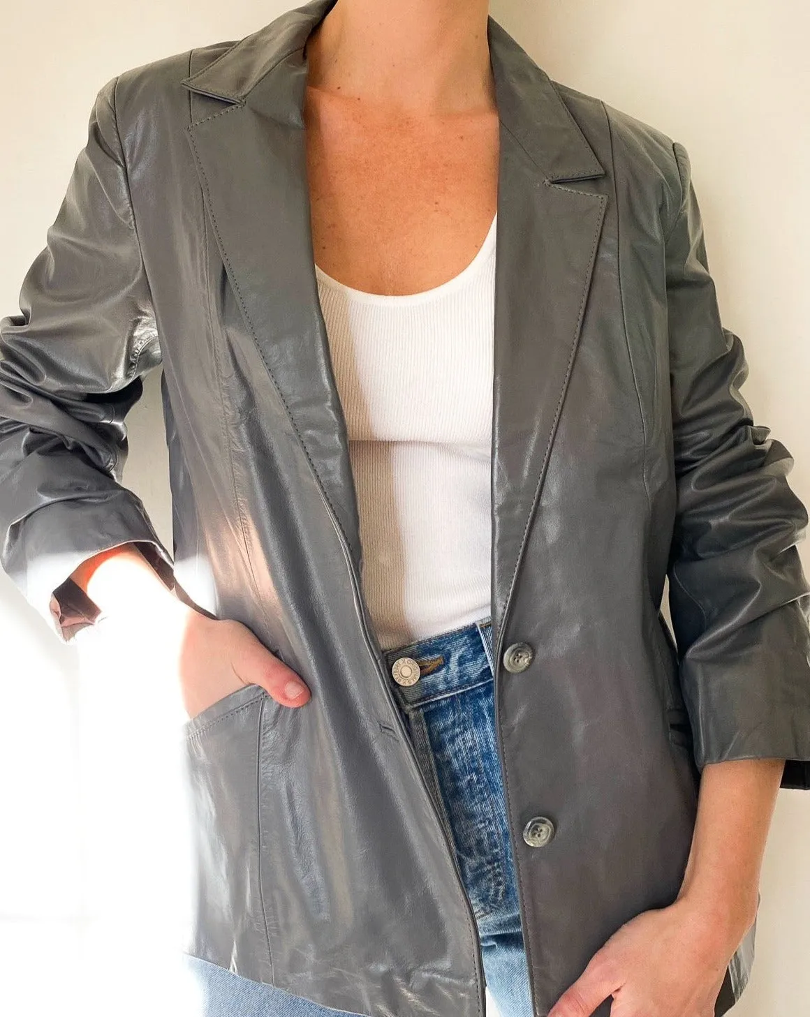 Vintage Wilson's Grey Leather Blazer