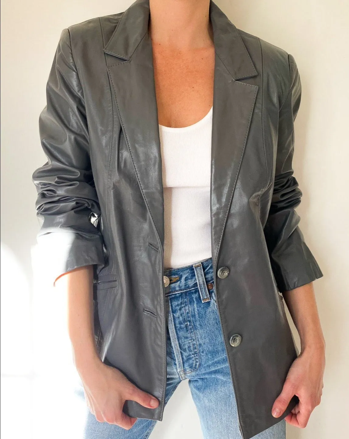 Vintage Wilson's Grey Leather Blazer