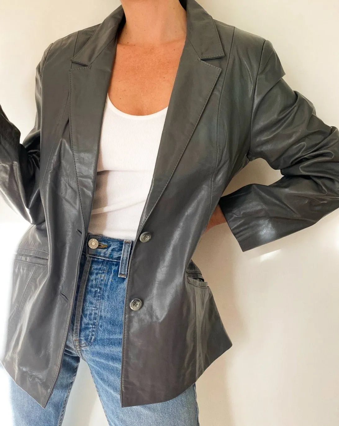 Vintage Wilson's Grey Leather Blazer