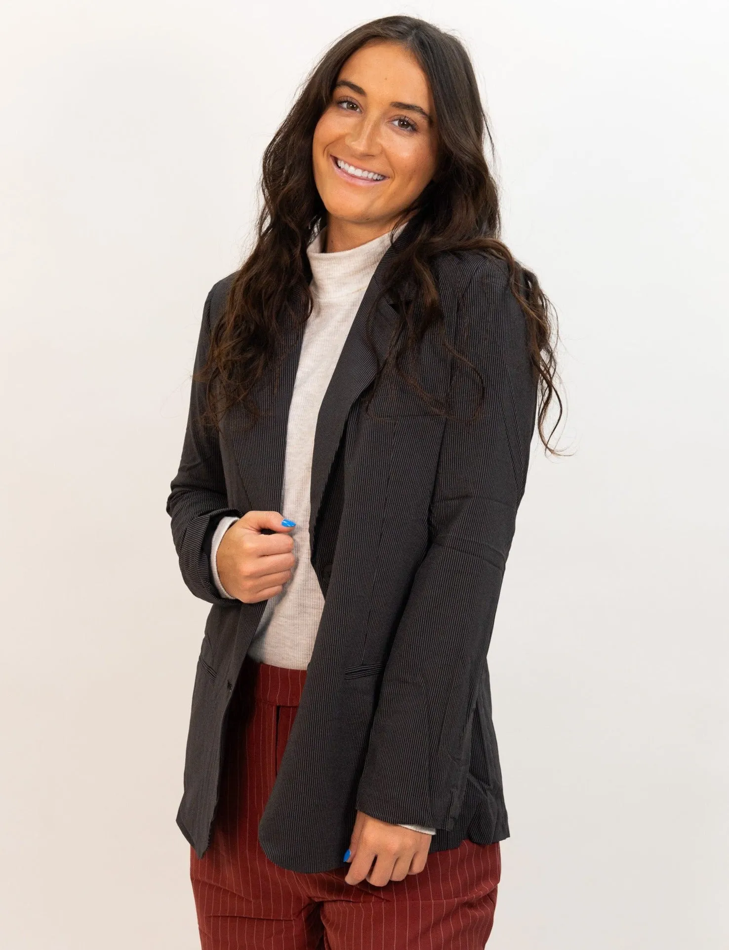 Wild Pony Pinstripe Suit Blazer - Black