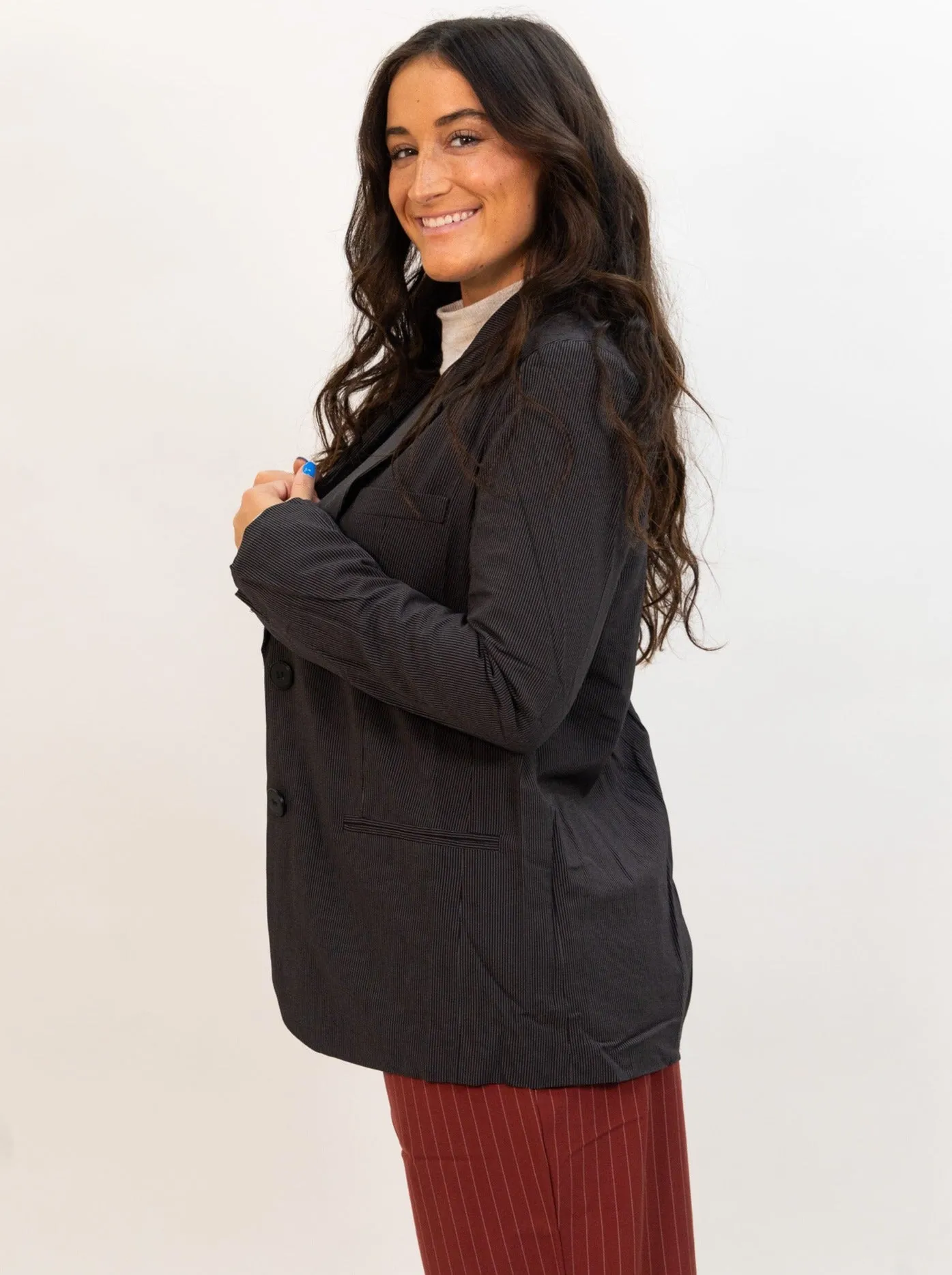 Wild Pony Pinstripe Suit Blazer - Black