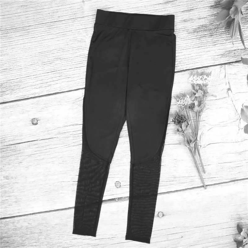 Women Fitness Leggings Workout Pants Sportwear Leggins Mesh Patchwork Black Leggings Soft Pants