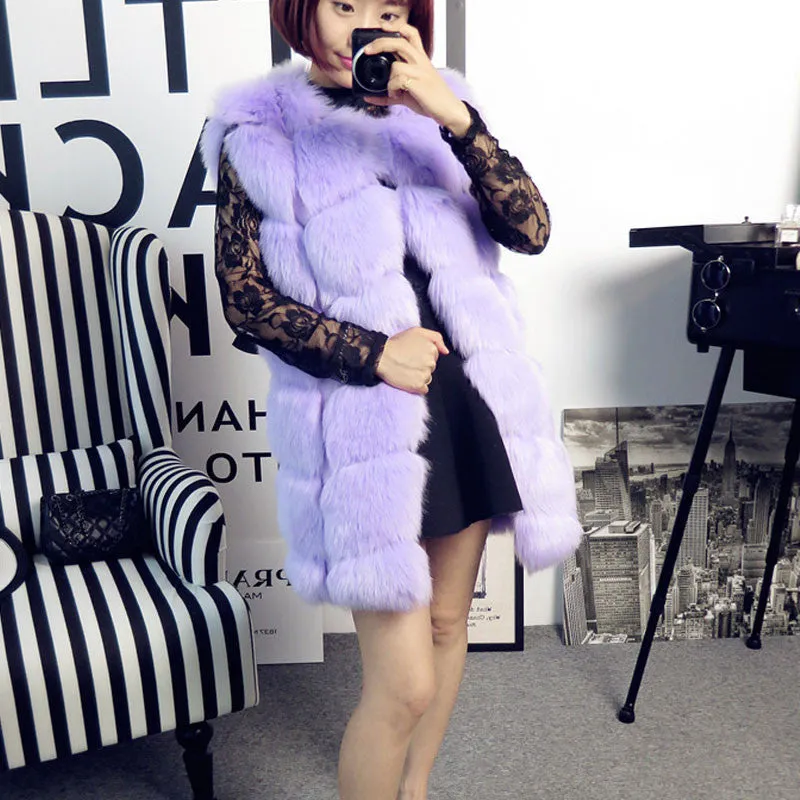 Women Winter Sleeveless Faux Fox Fur Leather Thick Coat Outerwear Vest Plus Size Padded Jacket Overcoat Parka Q1778
