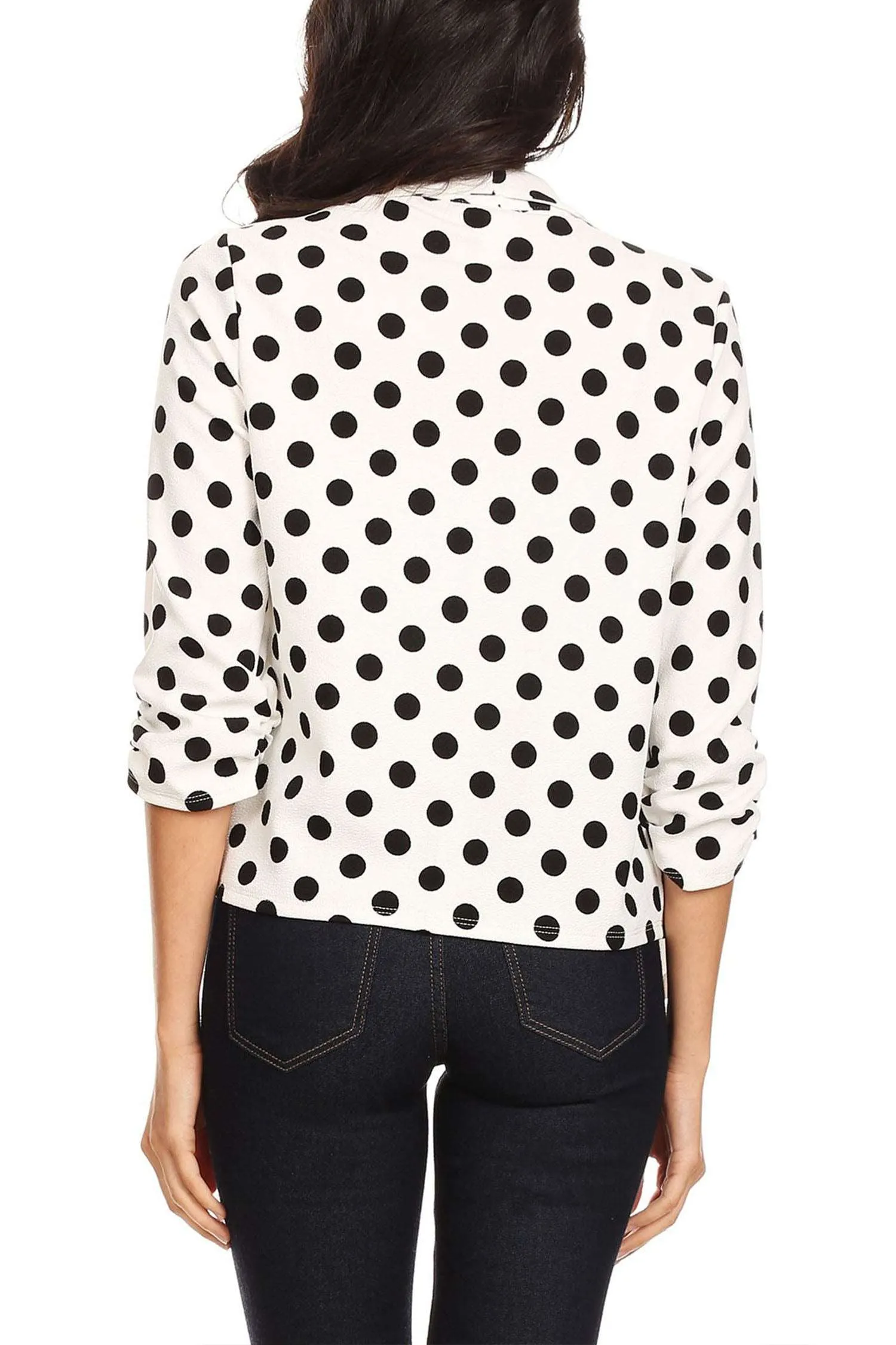Women's Casual Open Front Polka Dot Roll Up Sleeve Blazer Jacket Made in USA