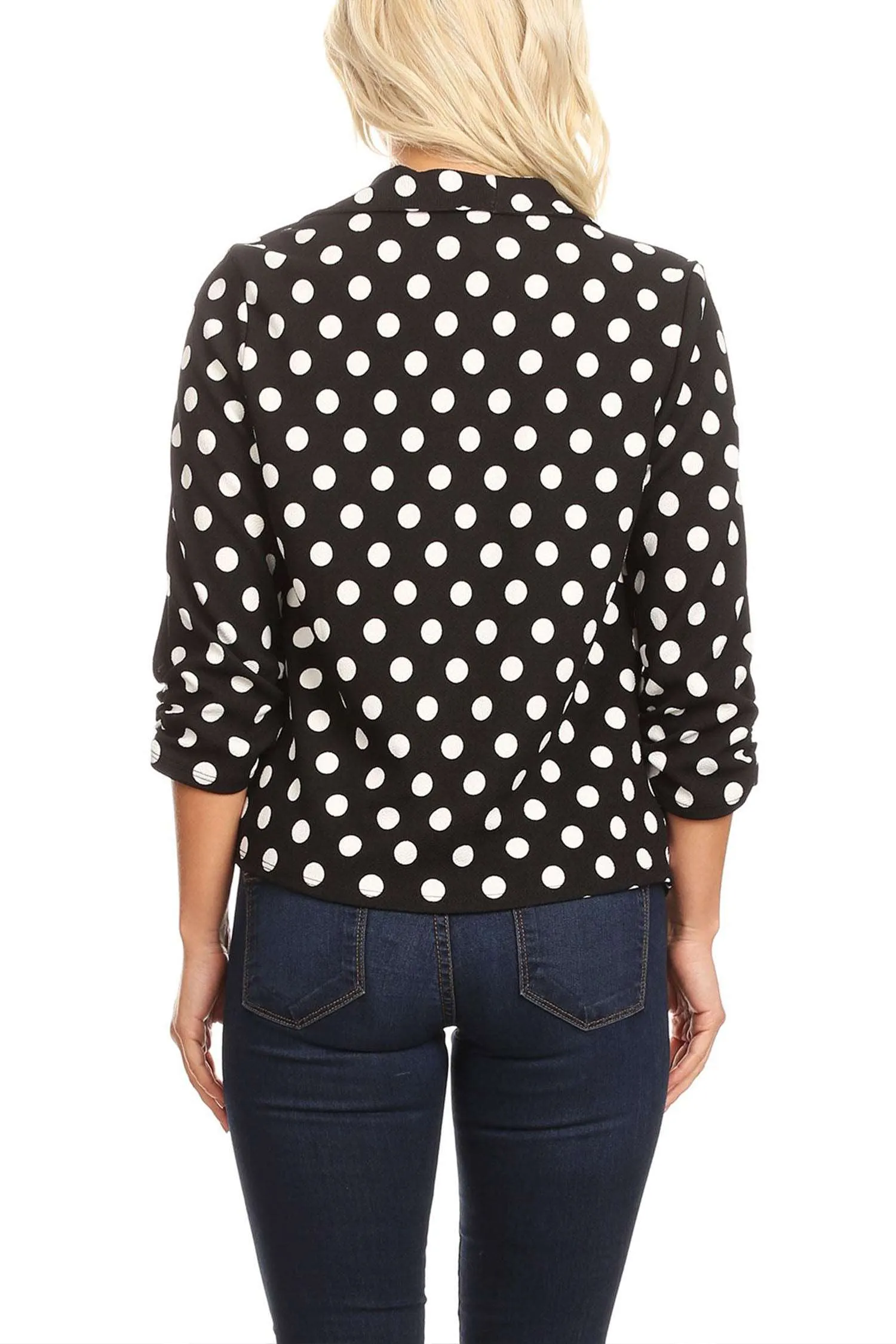 Women's Casual Open Front Polka Dot Roll Up Sleeve Blazer Jacket Made in USA