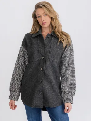 WOMEN'S LONG SLEEVE BUTTON CLOSURE FRONT POCKETS COLORBLOCK CONTRAST SHACKET