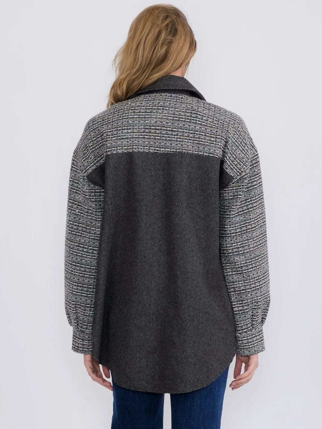 WOMEN'S LONG SLEEVE BUTTON CLOSURE FRONT POCKETS COLORBLOCK CONTRAST SHACKET