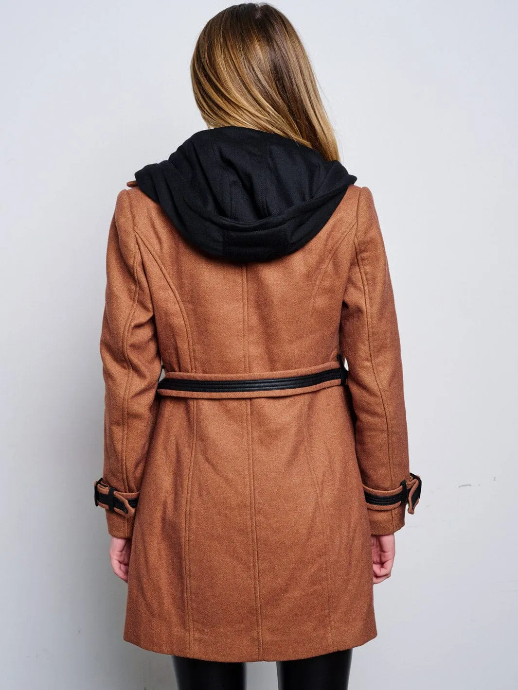 WOMEN'S LONG SLEEVE BUTTON UP REMOVABLE HOODIE JACKET