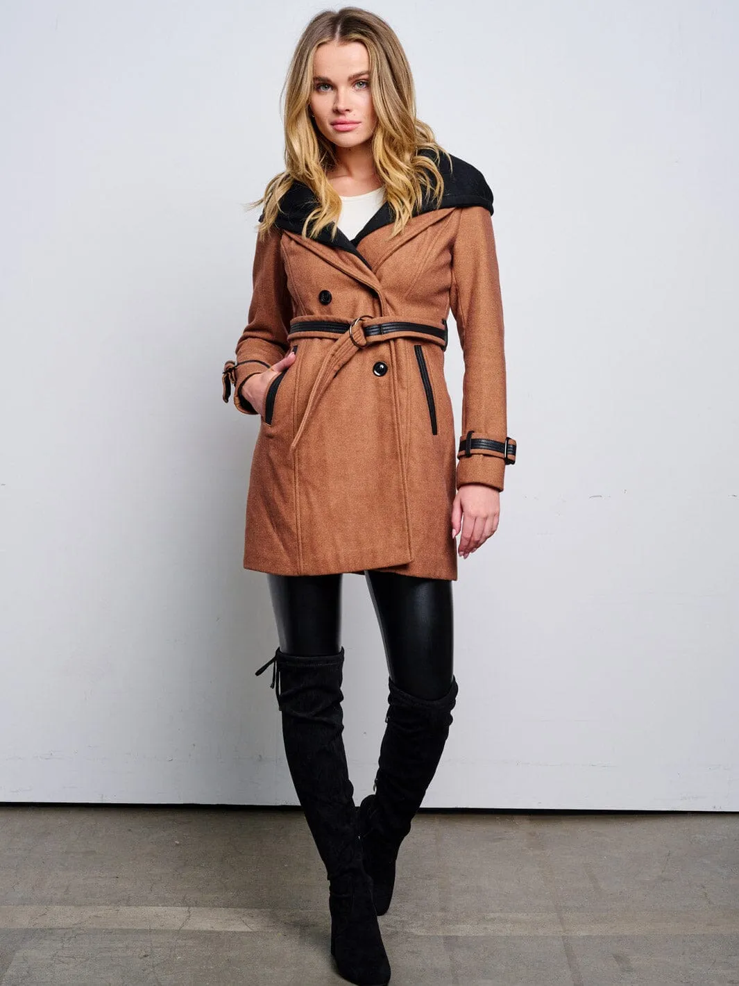 WOMEN'S LONG SLEEVE BUTTON UP REMOVABLE HOODIE JACKET
