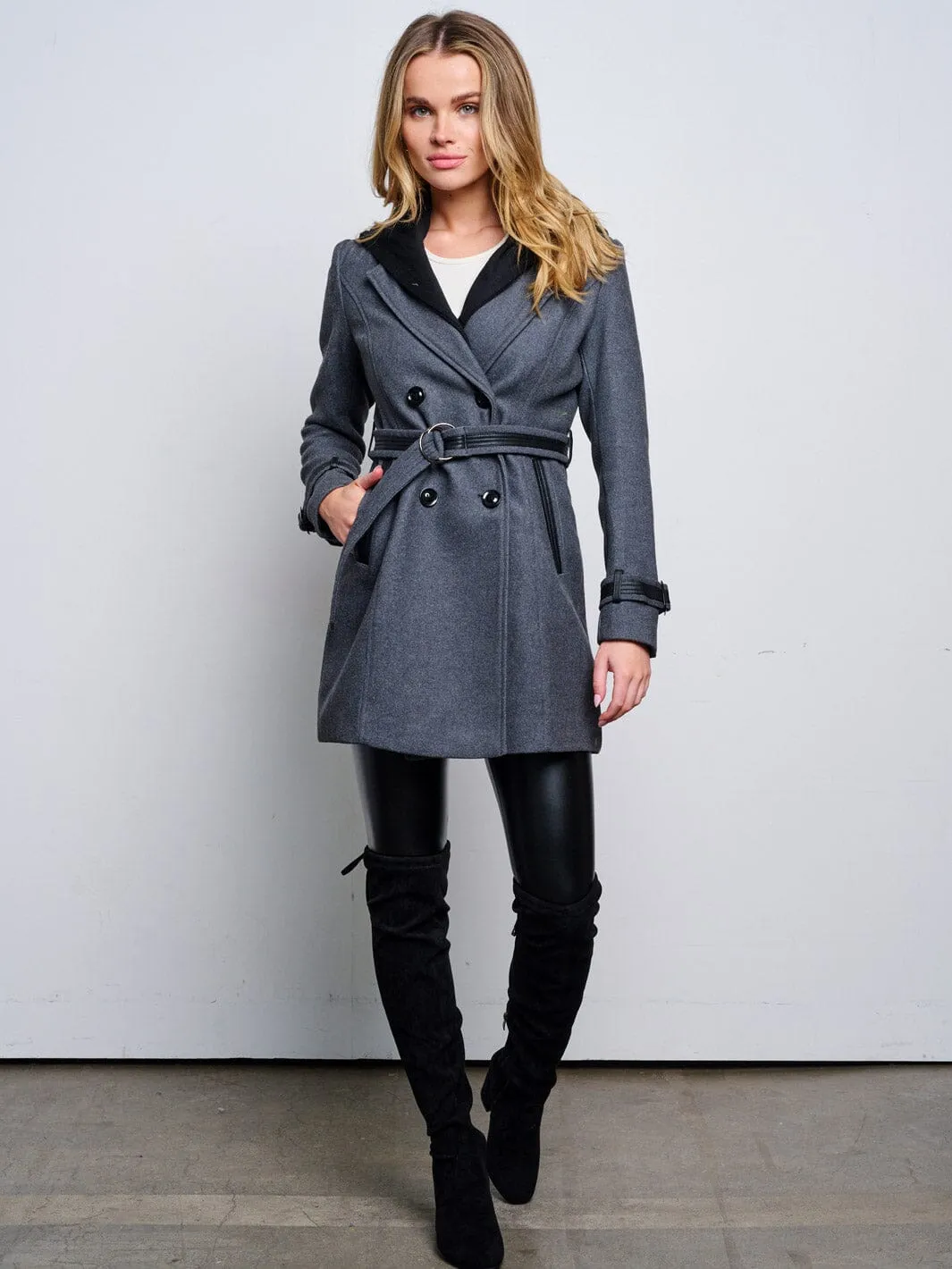 WOMEN'S LONG SLEEVE BUTTON UP REMOVABLE HOODIE JACKET