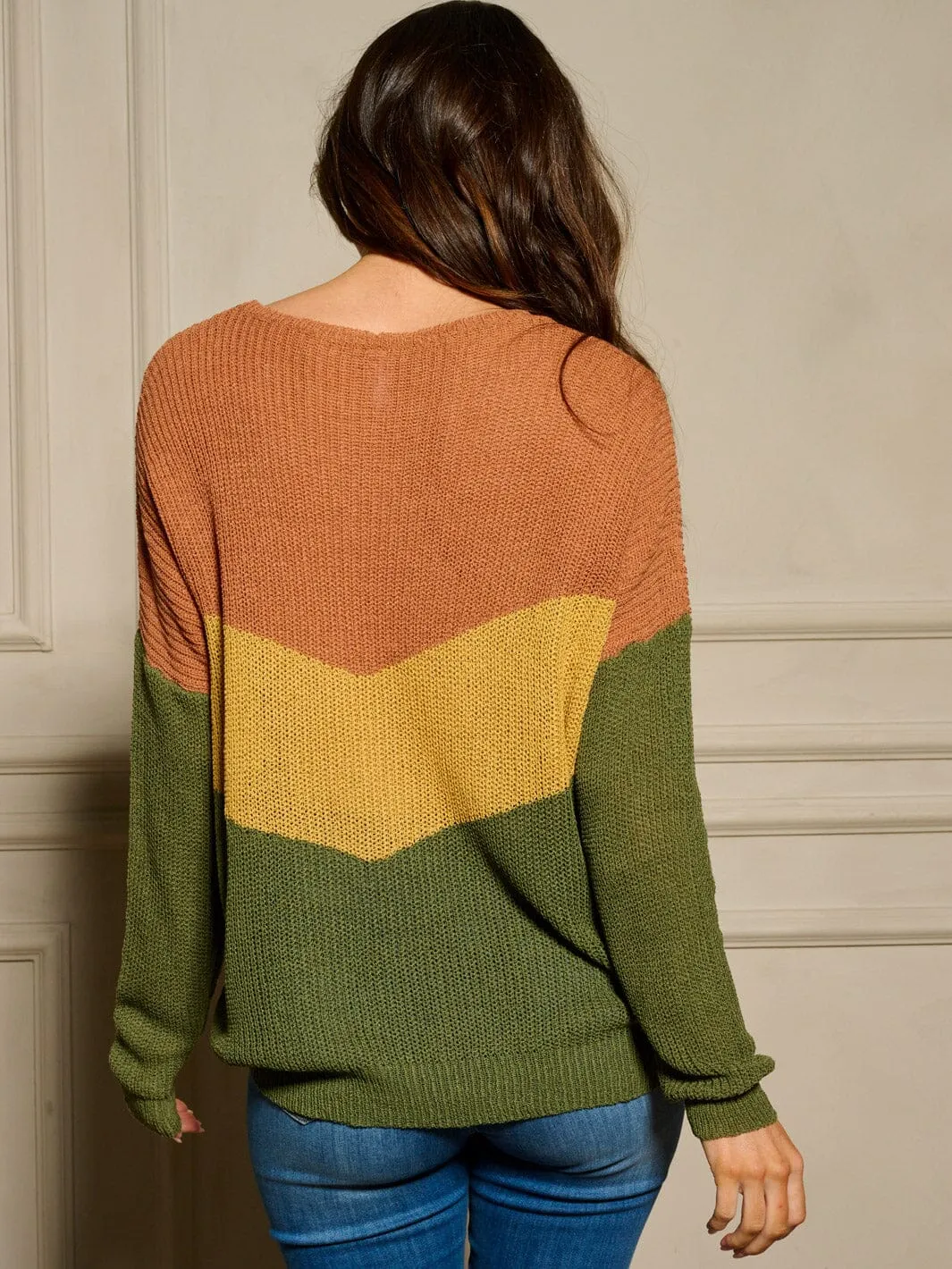 WOMEN'S LONG SLEEVE COLORBLOCK PULLOVER SWEATER