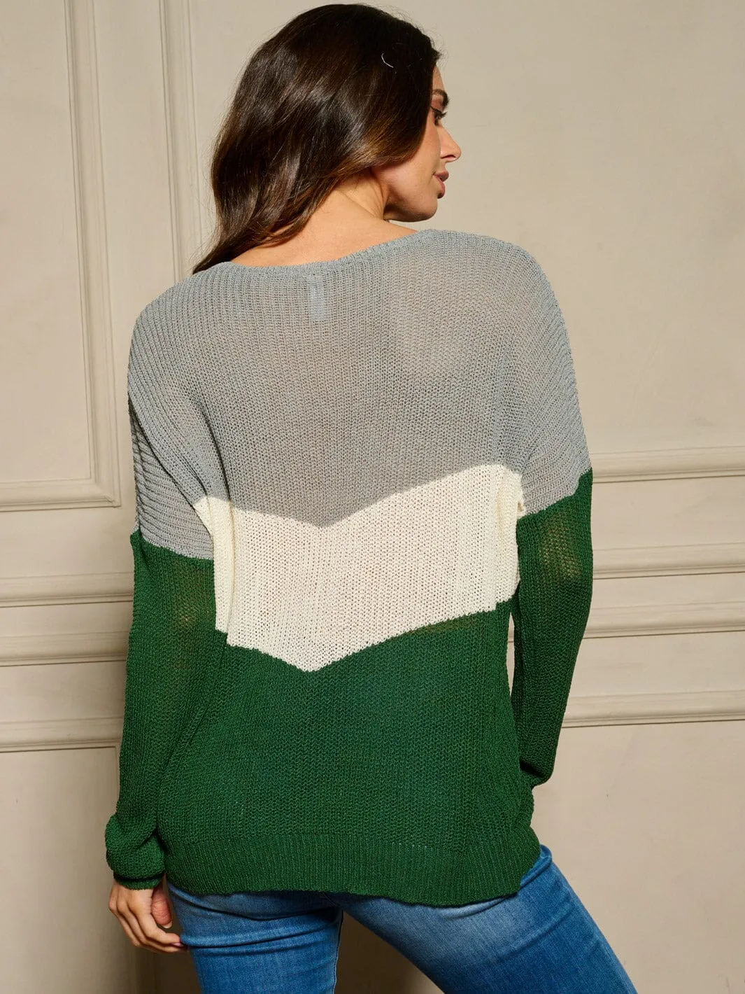 WOMEN'S LONG SLEEVE COLORBLOCK PULLOVER SWEATER