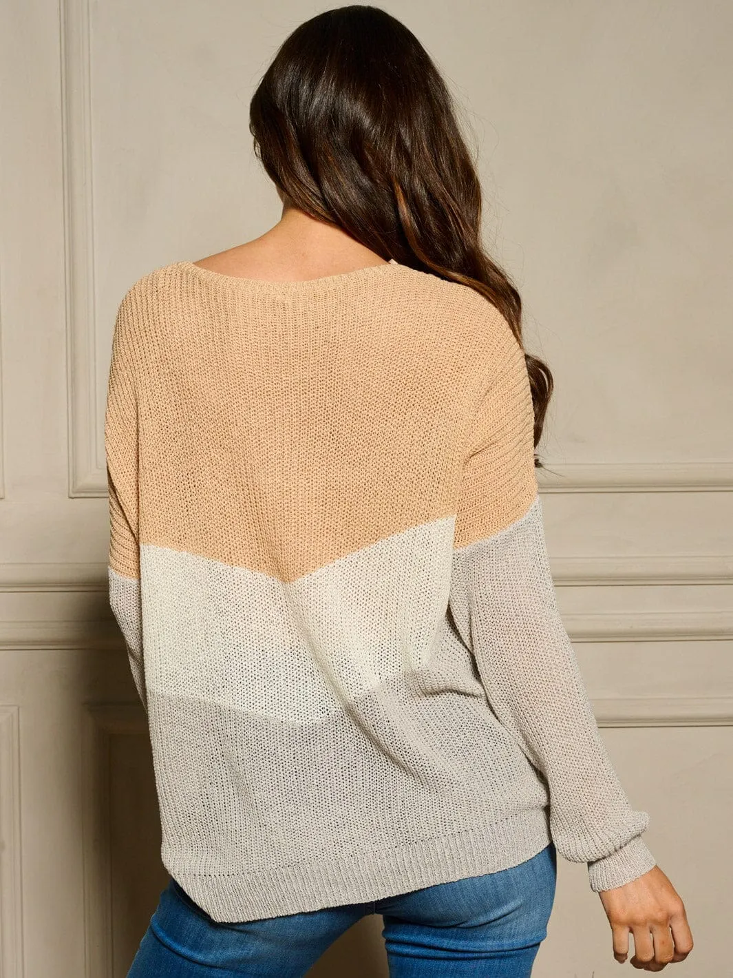 WOMEN'S LONG SLEEVE COLORBLOCK PULLOVER SWEATER