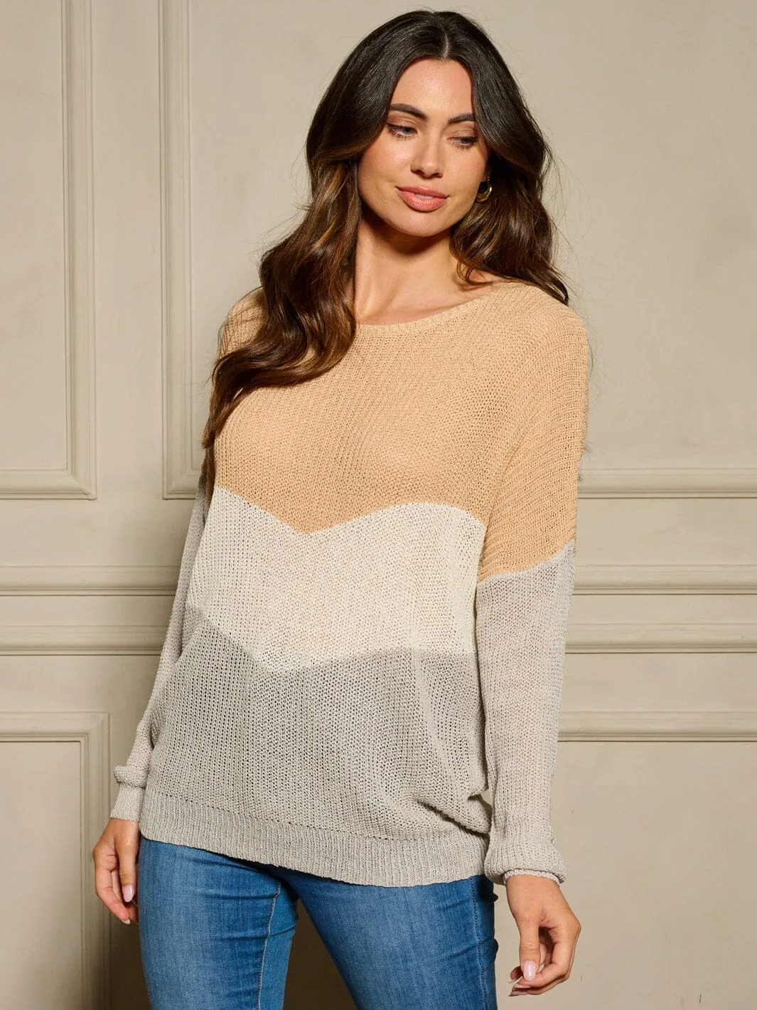 WOMEN'S LONG SLEEVE COLORBLOCK PULLOVER SWEATER
