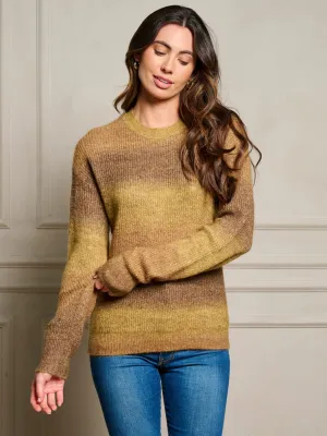WOMEN'S LONG SLEEVE COLORBLOCK STRIPES PULLOVER SWEATER