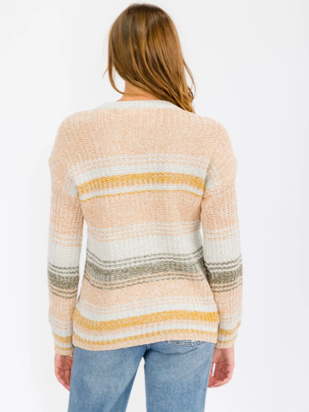 WOMEN'S LONG SLEEVE COLORBLOCK STRIPES PULLOVER SWEATER