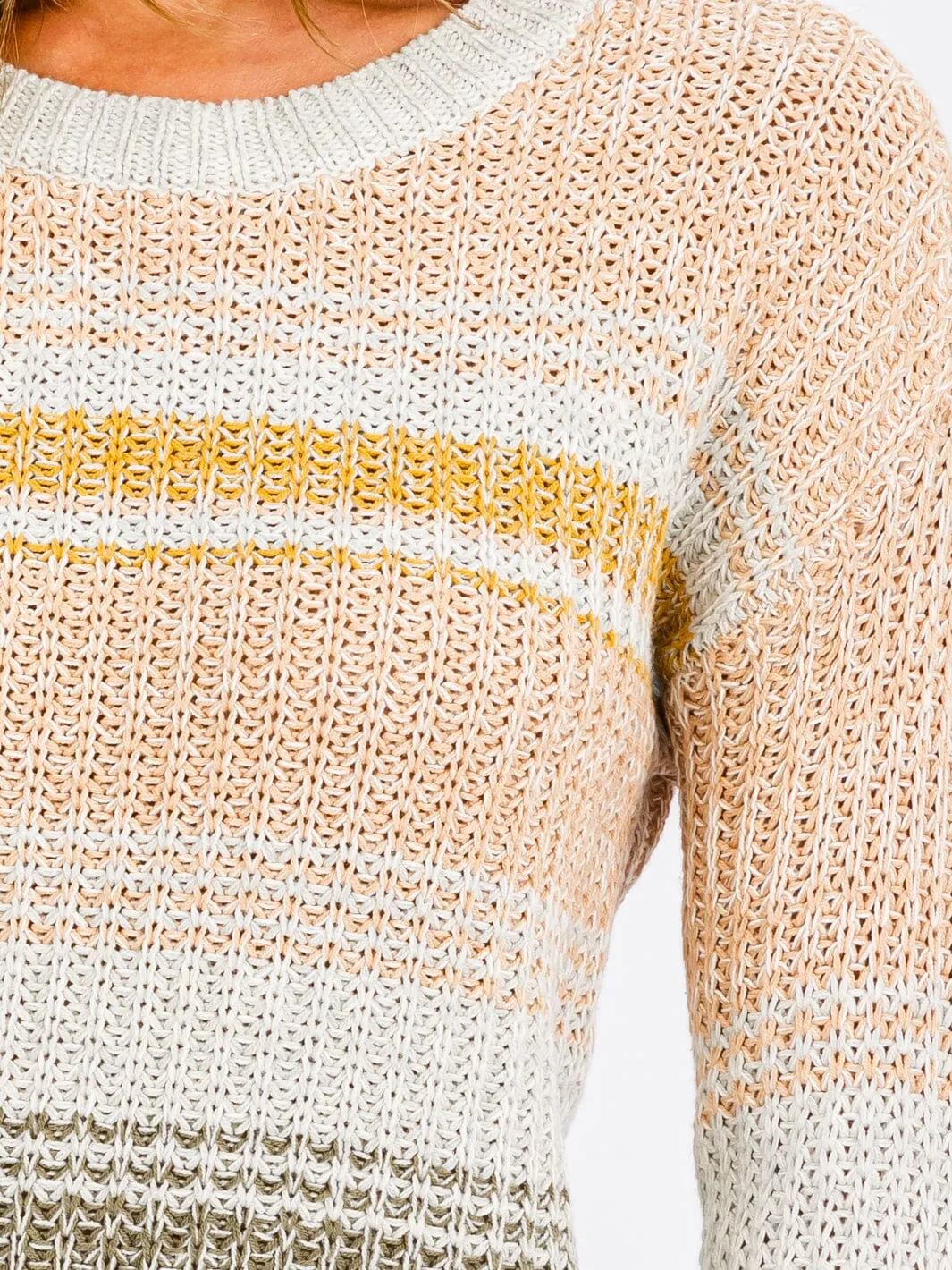 WOMEN'S LONG SLEEVE COLORBLOCK STRIPES PULLOVER SWEATER