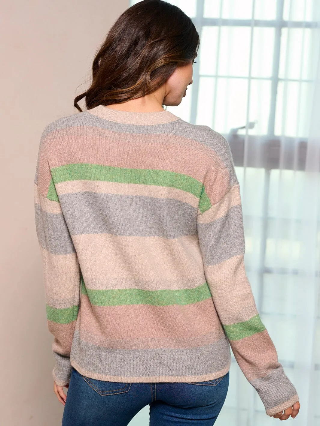 WOMEN'S LONG SLEEVE COLORBLOCK STRIPES SEQUINS PULLOVER SWEATER