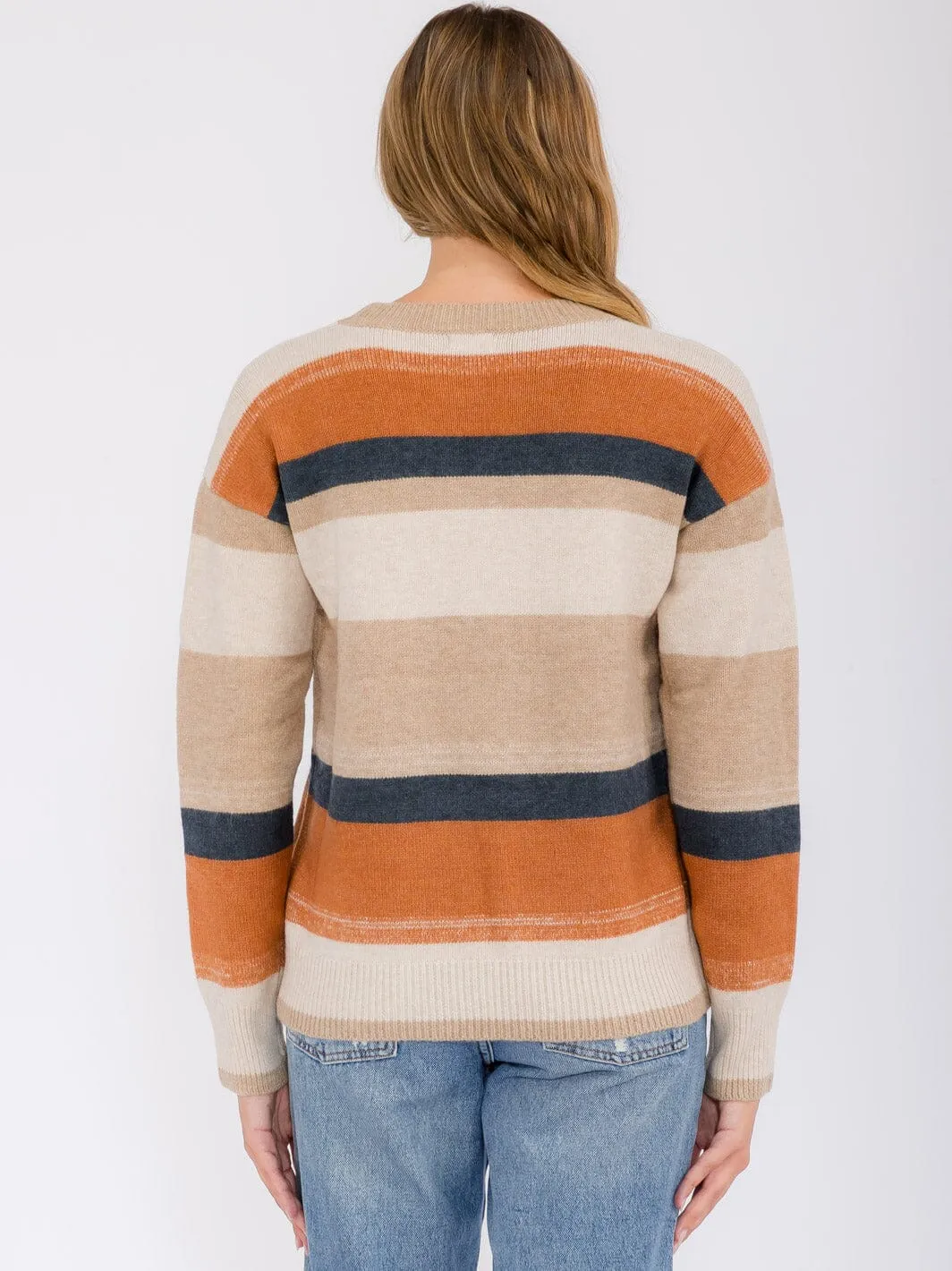 WOMEN'S LONG SLEEVE COLORBLOCK STRIPES SEQUINS PULLOVER SWEATER