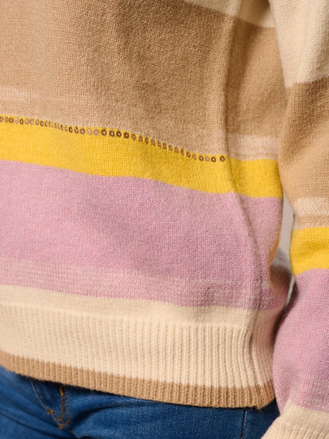 WOMEN'S LONG SLEEVE COLORBLOCK STRIPES SEQUINS PULLOVER SWEATER