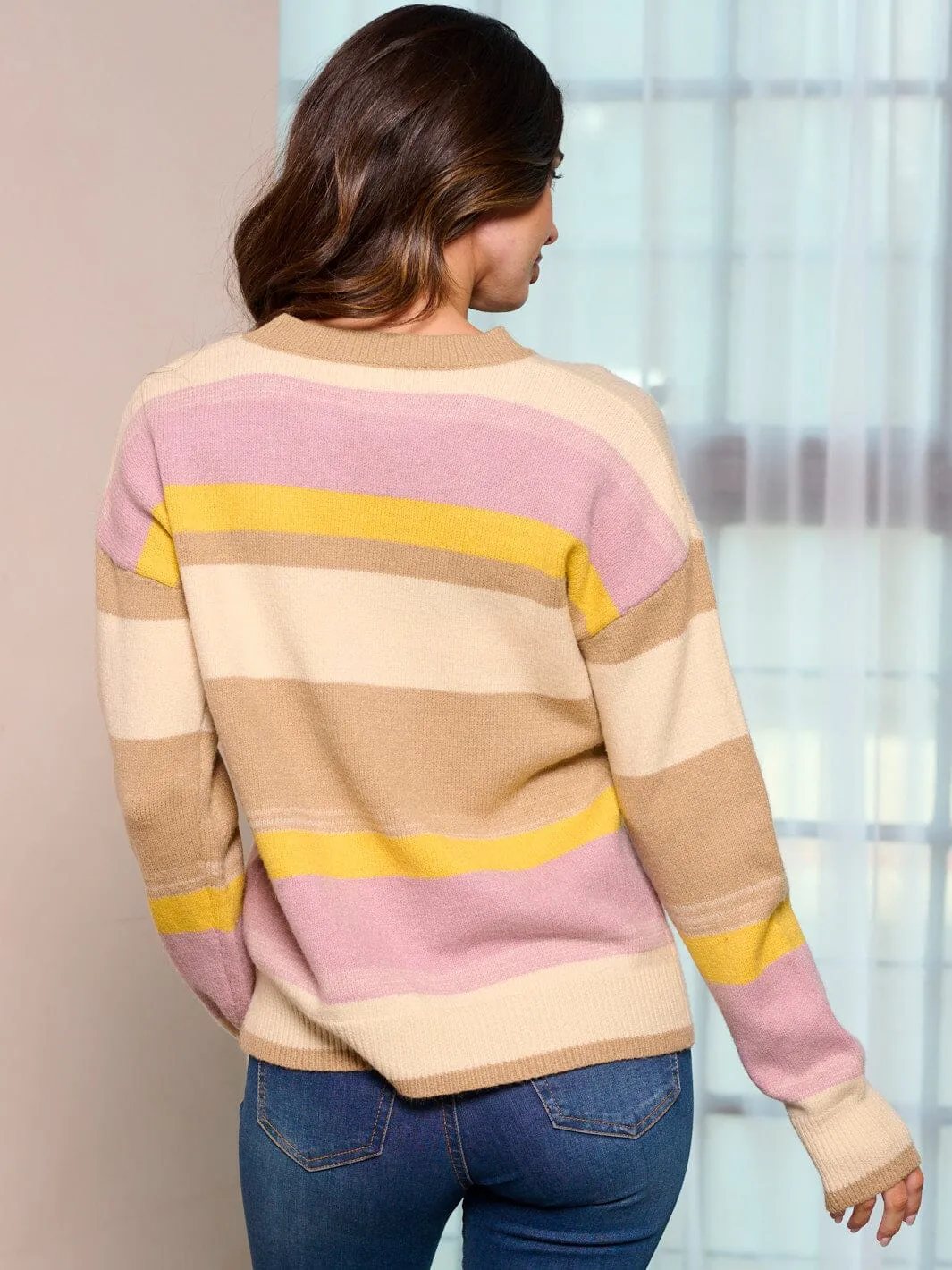 WOMEN'S LONG SLEEVE COLORBLOCK STRIPES SEQUINS PULLOVER SWEATER
