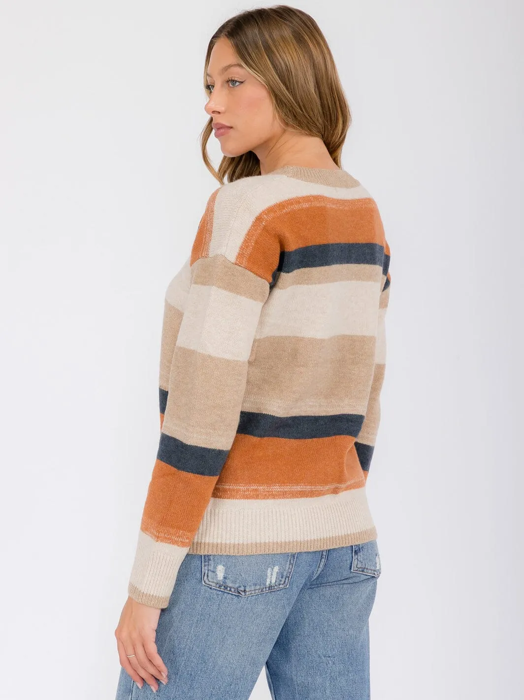 WOMEN'S LONG SLEEVE COLORBLOCK STRIPES SEQUINS PULLOVER SWEATER