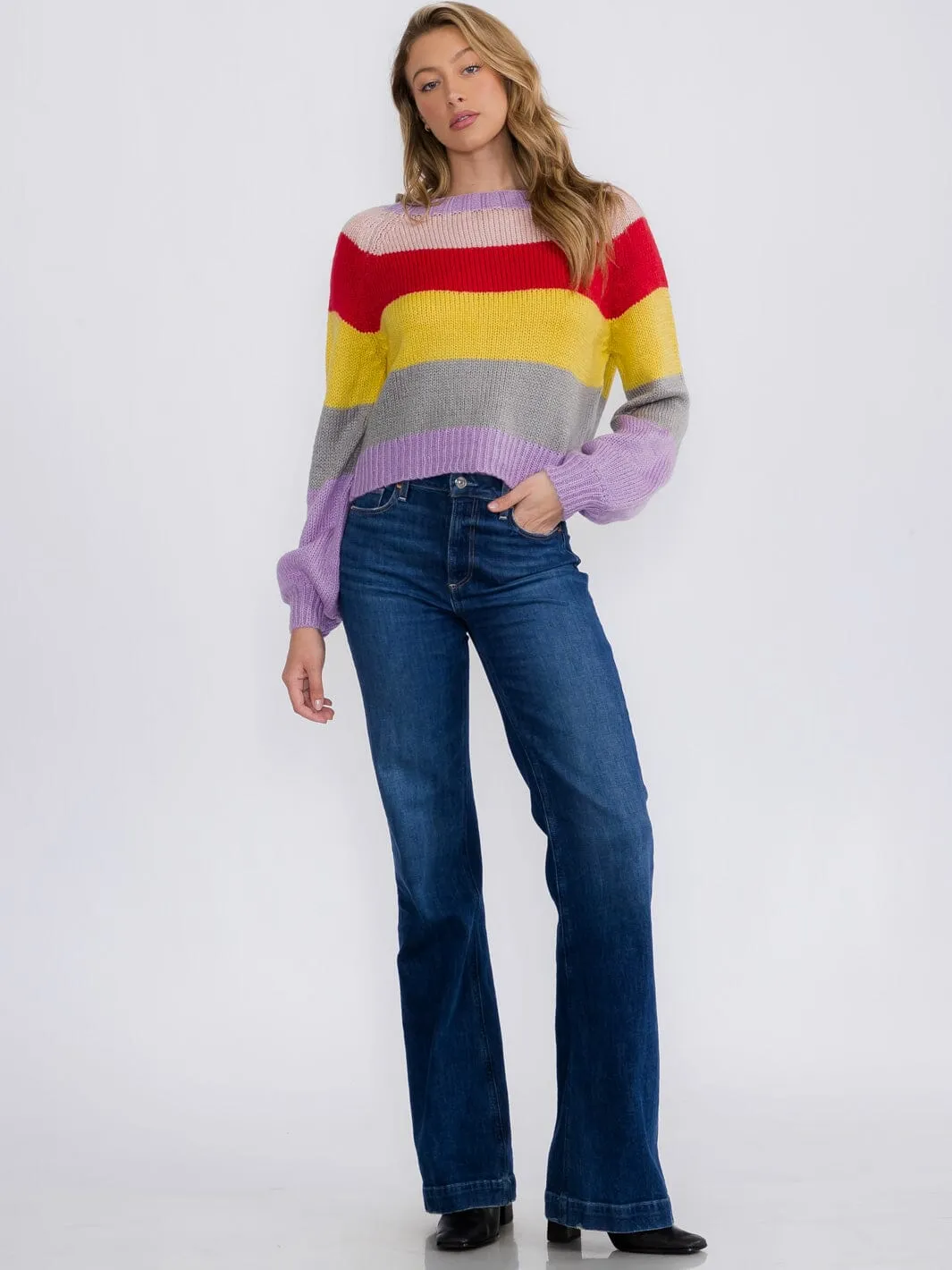 WOMEN'S LONG SLEEVES PULLOVER COLORBLOCK STRIPES KNIT SWEATER