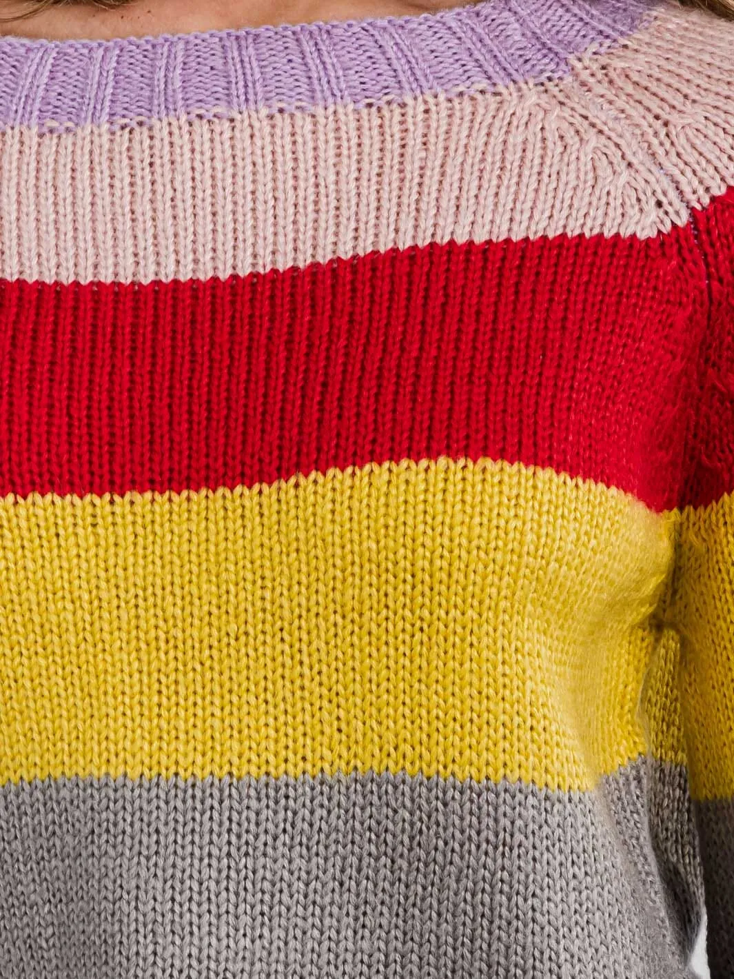 WOMEN'S LONG SLEEVES PULLOVER COLORBLOCK STRIPES KNIT SWEATER