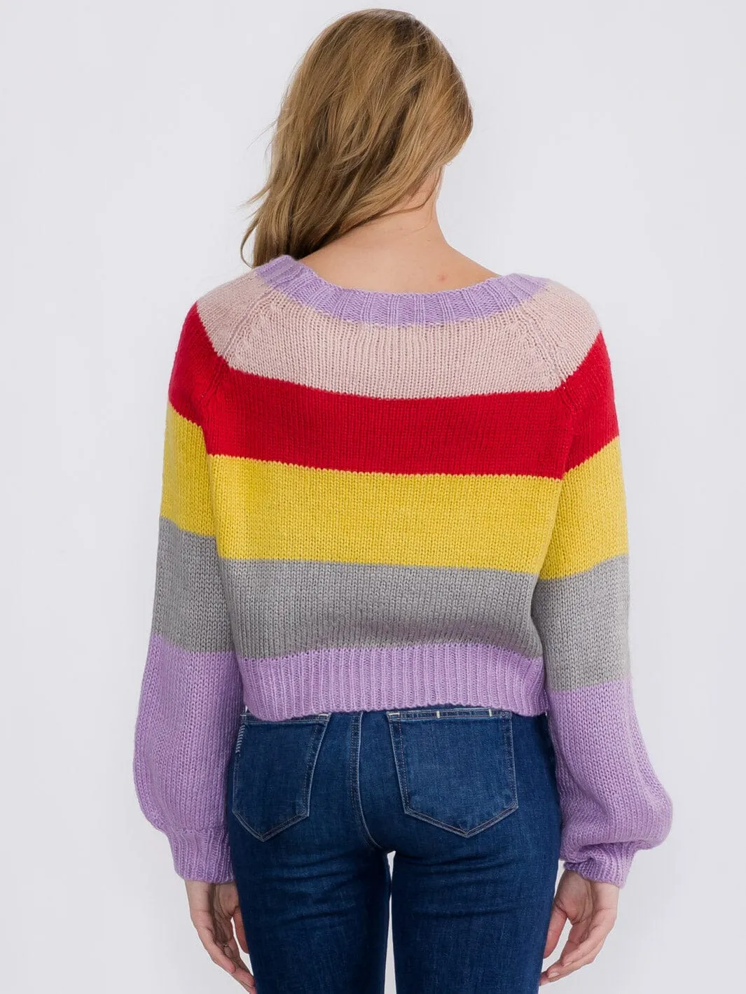 WOMEN'S LONG SLEEVES PULLOVER COLORBLOCK STRIPES KNIT SWEATER