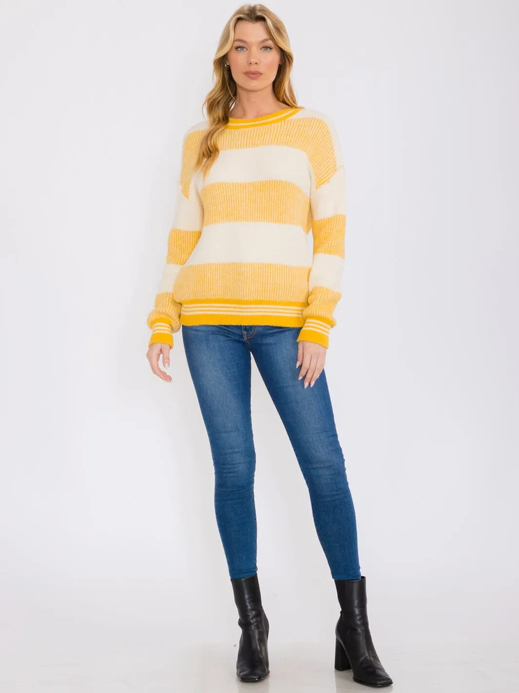 WOMEN'S LONG SLEEVES PULLOVER COLORBLOCK STRIPES SWEATER