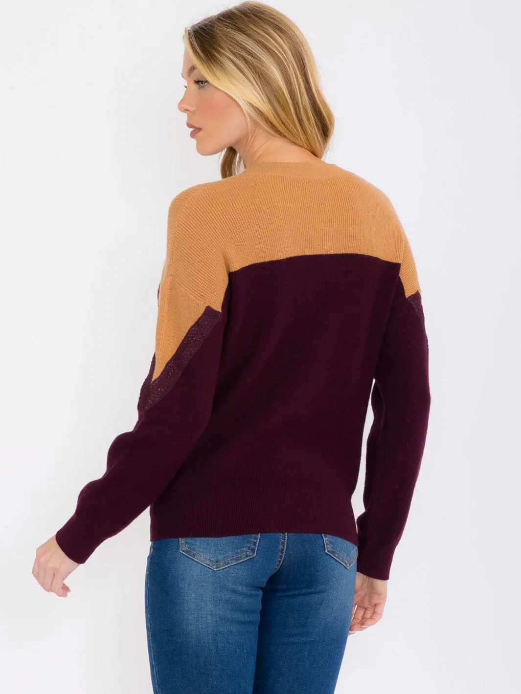 WOMEN'S LONG SLEEVES PULLOVER COLORBLOCK TRIM DETAILED SWEATER