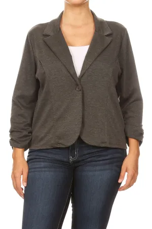 Women's Plus Size Basic Casual Button Solid Outerwear Jacket Blazer Made in USA