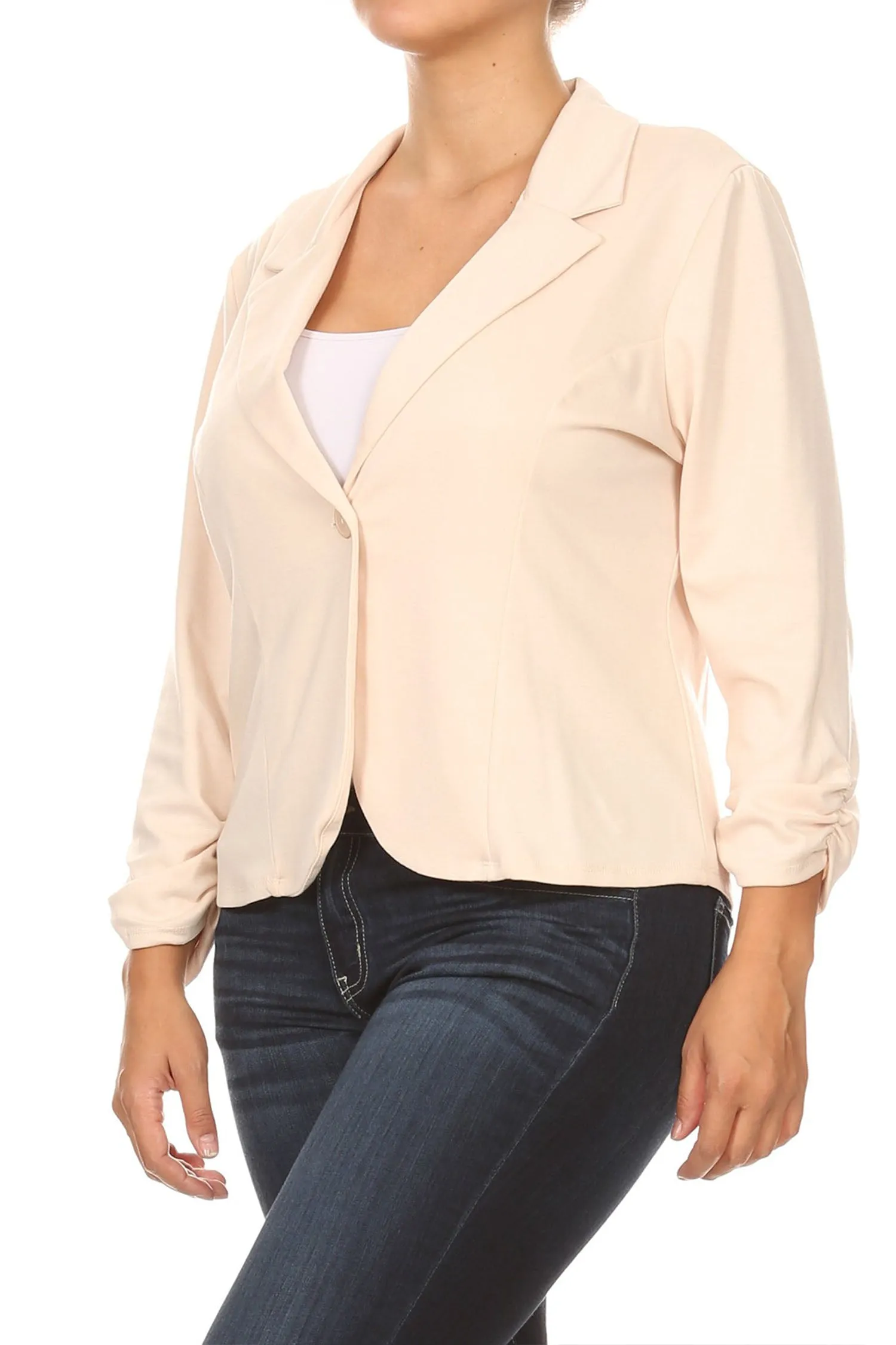 Women's Plus Size Basic Casual Button Solid Outerwear Jacket Blazer Made in USA