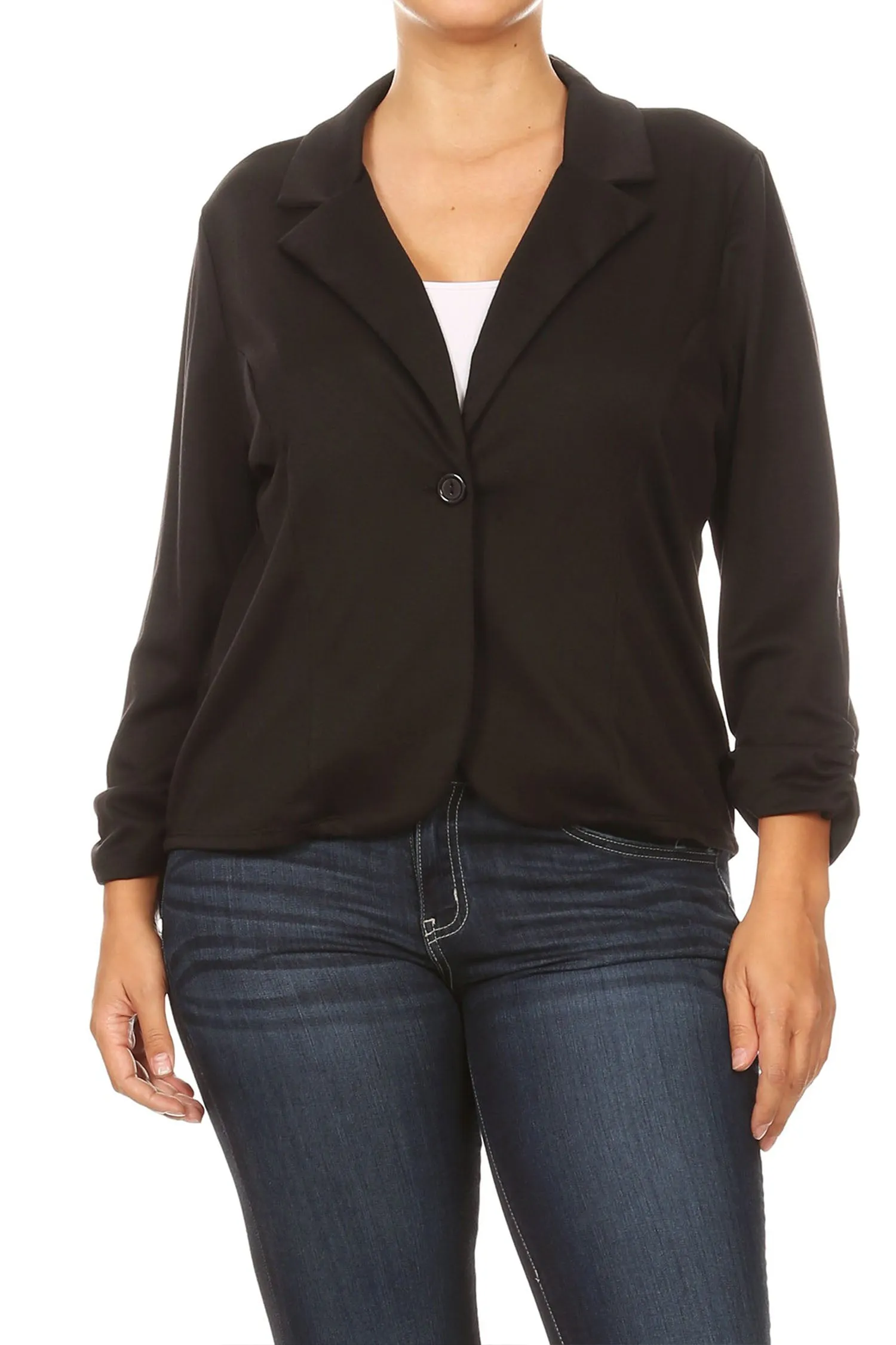 Women's Plus Size Basic Casual Button Solid Outerwear Jacket Blazer Made in USA