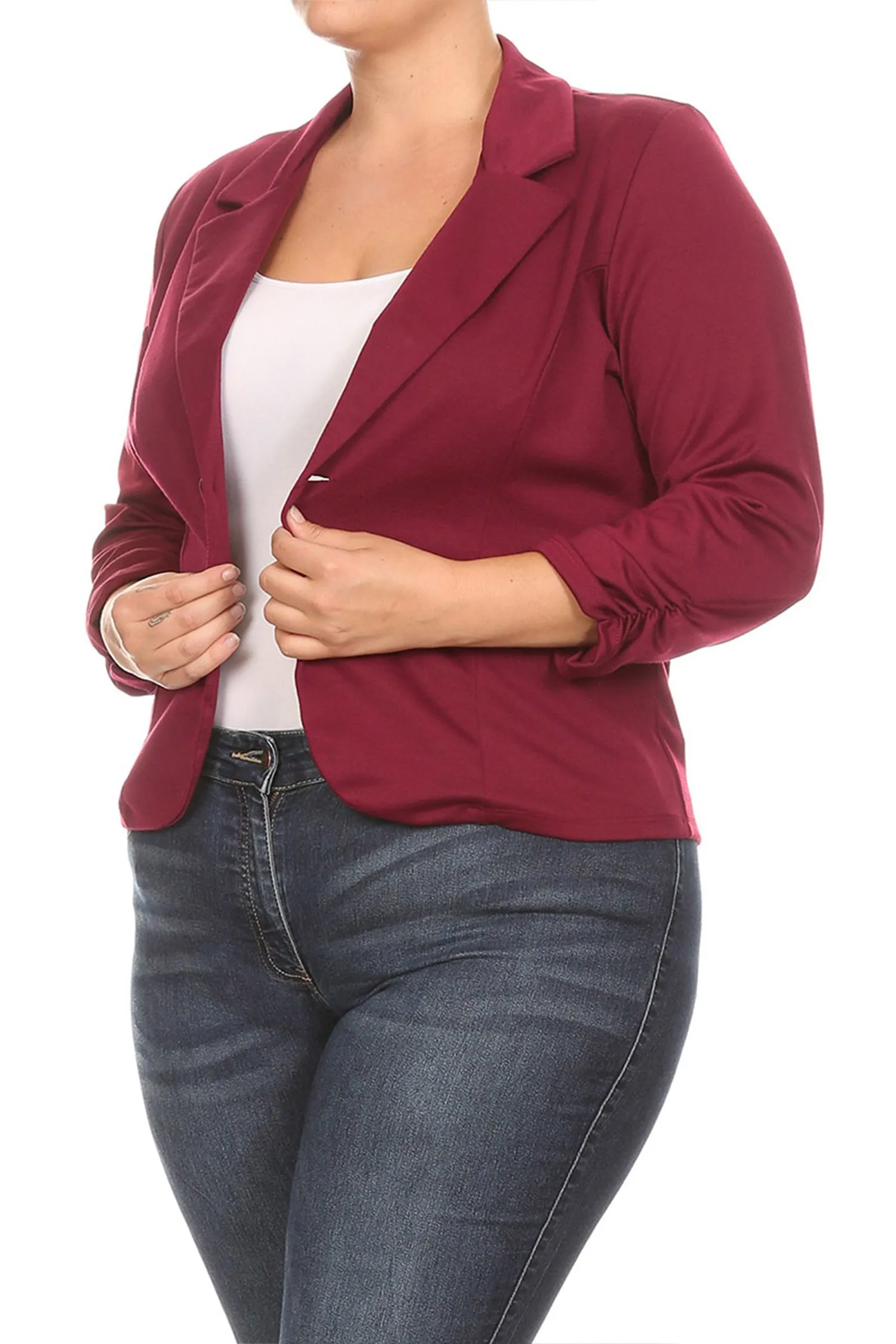 Women's Plus Size Basic Casual Button Solid Outerwear Jacket Blazer Made in USA