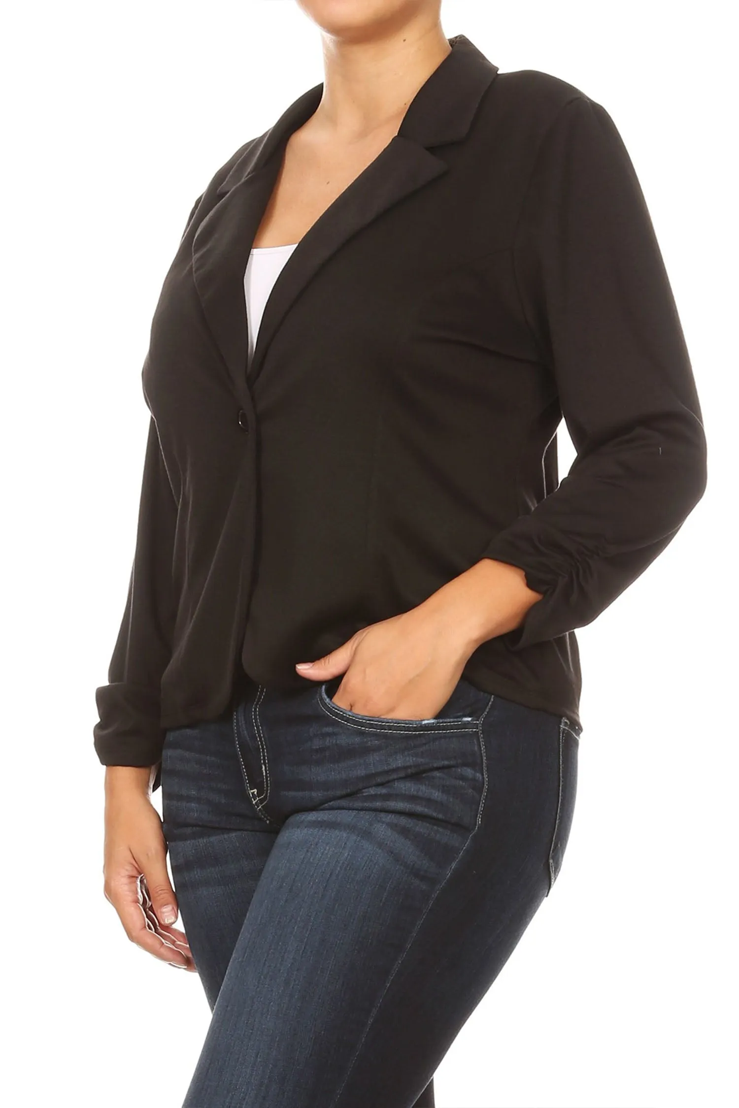 Women's Plus Size Basic Casual Button Solid Outerwear Jacket Blazer Made in USA