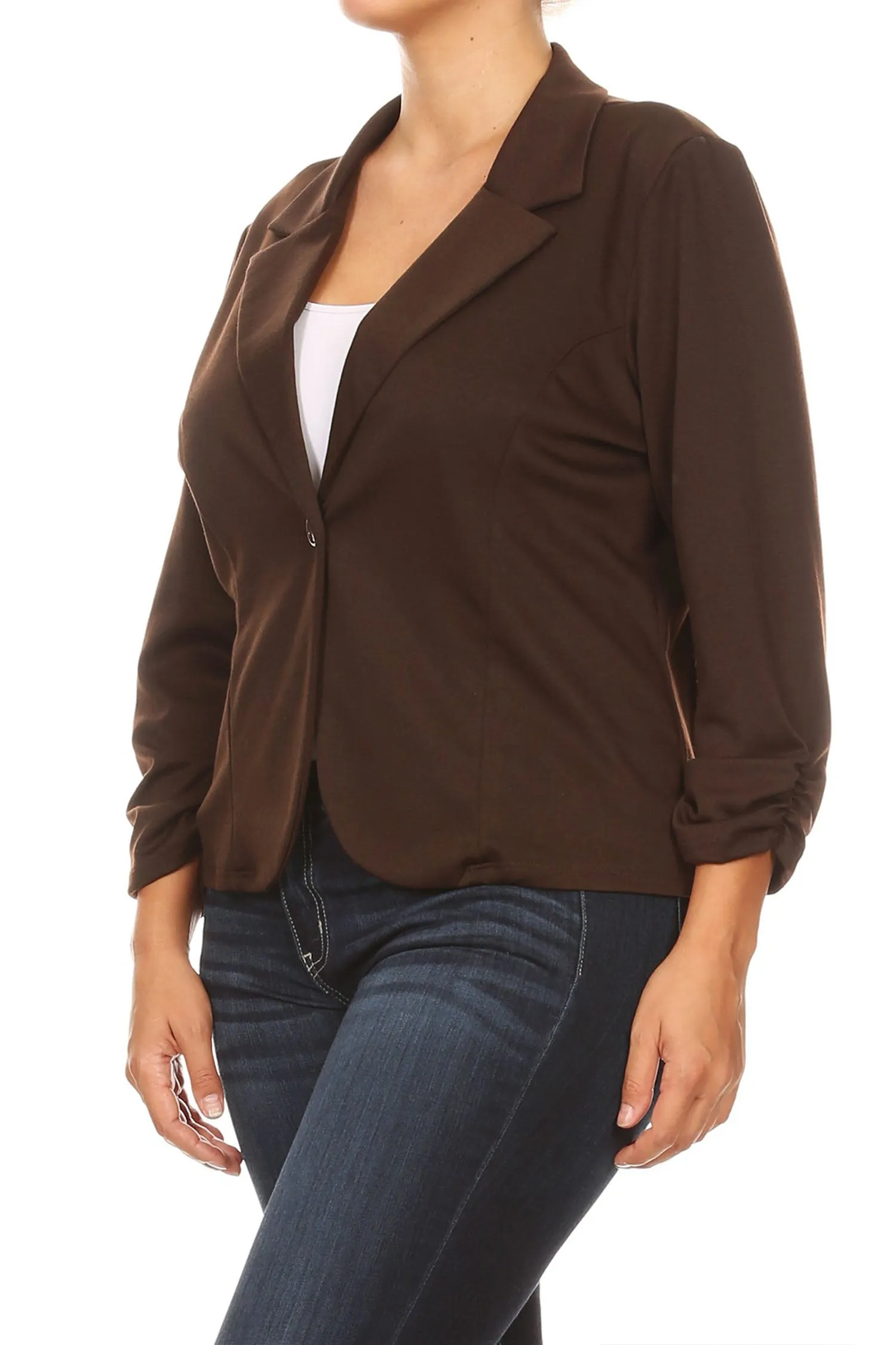 Women's Plus Size Basic Casual Button Solid Outerwear Jacket Blazer Made in USA
