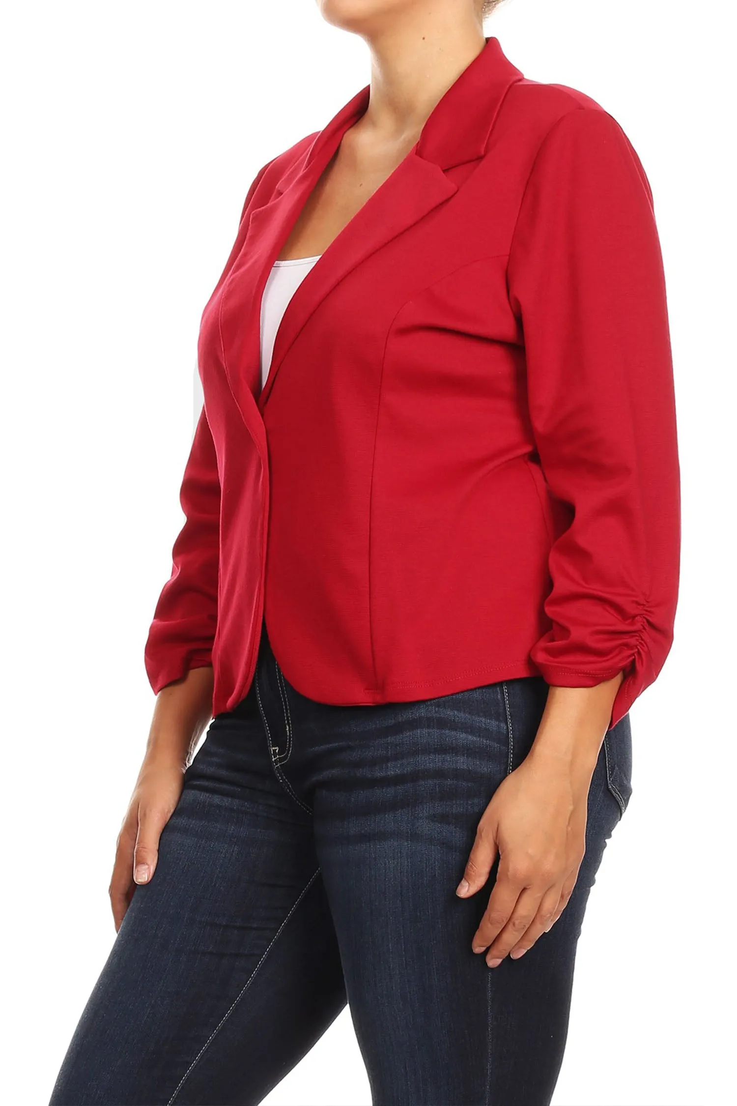 Women's Plus Size Basic Casual Button Solid Outerwear Jacket Blazer Made in USA