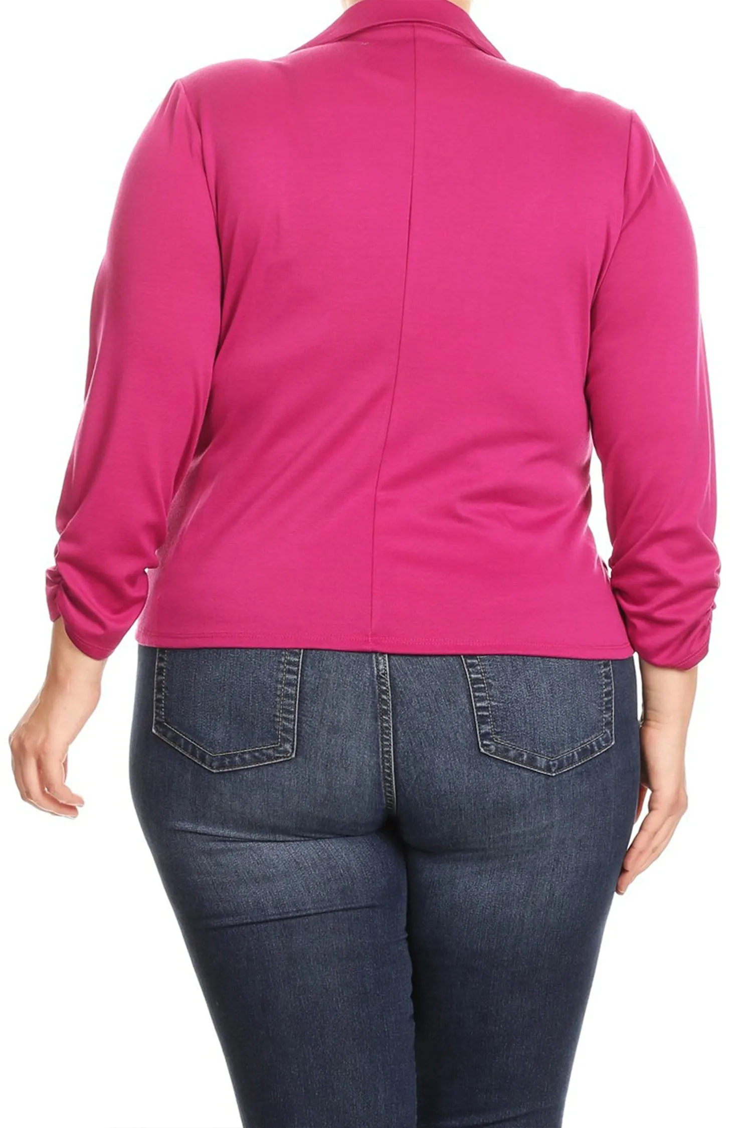 Women's Plus Size Basic Casual Button Solid Outerwear Jacket Blazer Made in USA