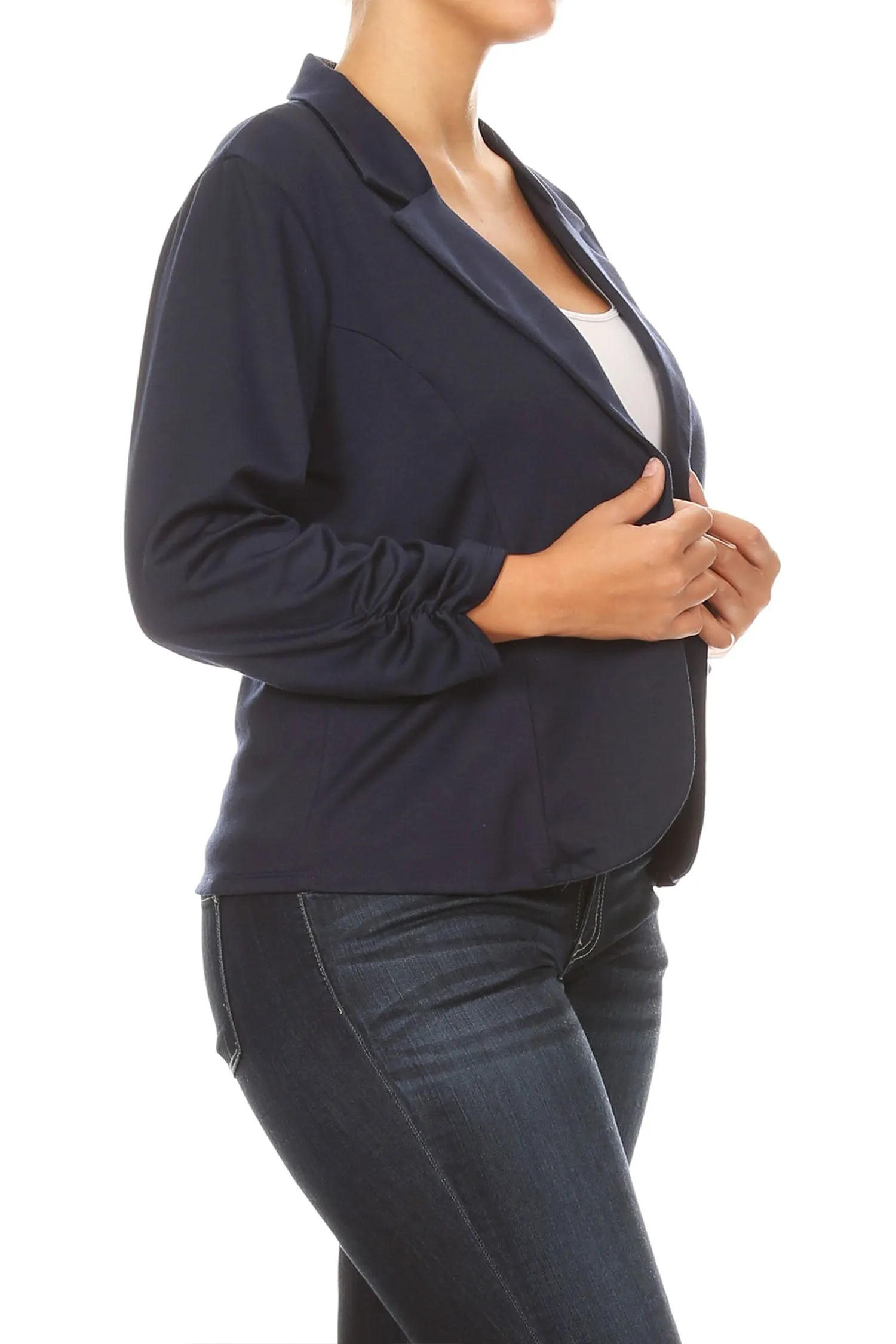 Women's Plus Size Basic Casual Button Solid Outerwear Jacket Blazer Made in USA