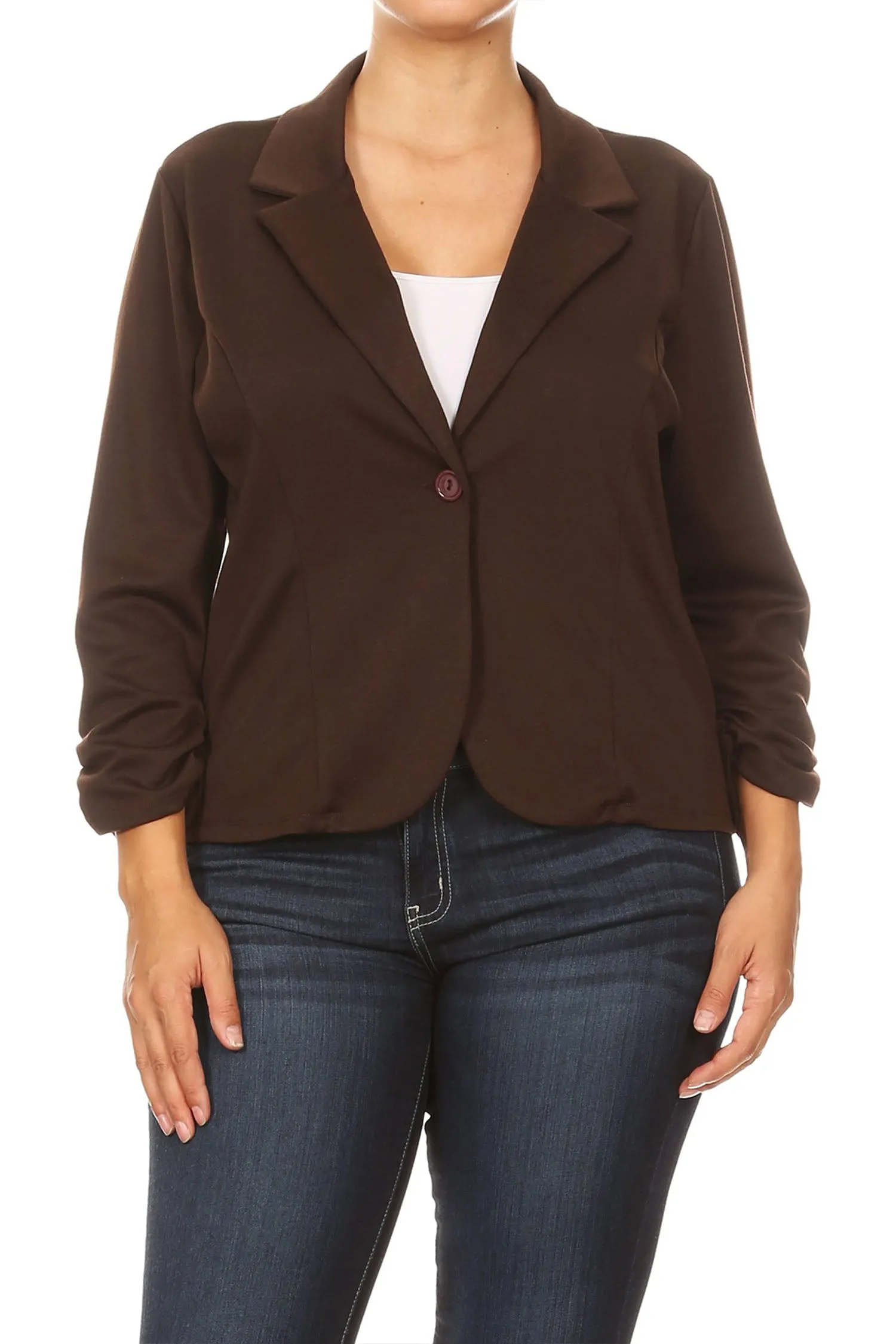 Women's Plus Size Basic Casual Button Solid Outerwear Jacket Blazer Made in USA